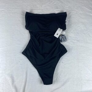 Shade & Shore One Piece Swimsuit Women Large Black Strapless V Thong Cut Stretch